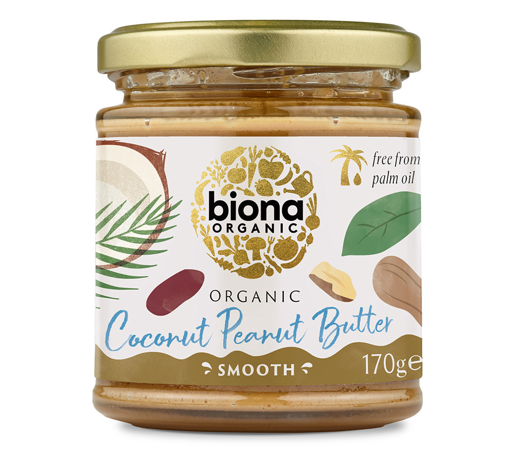Peanut Butter - Coconut in Bio-Qualität von Biona Organic ✚ Erdnussbutter ✚ Kokosnuss ✚ Große Auswahl ✚ Made in UK