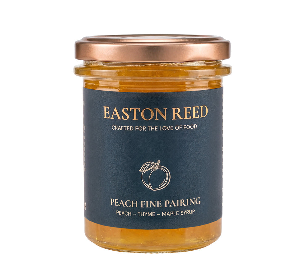 Peach Fine Pairing Chutney mit Pfirsichen, Thymian und Ahornsirup als fruchtig-süße Gourmet-Komposition