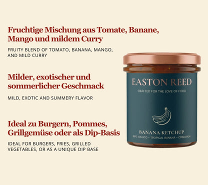 Easton Reed Banana Ketchup – fruchtig-exotischer Ketchup mit Banane, Mango & Curry für Burger, Pommes & kreative Gerichte