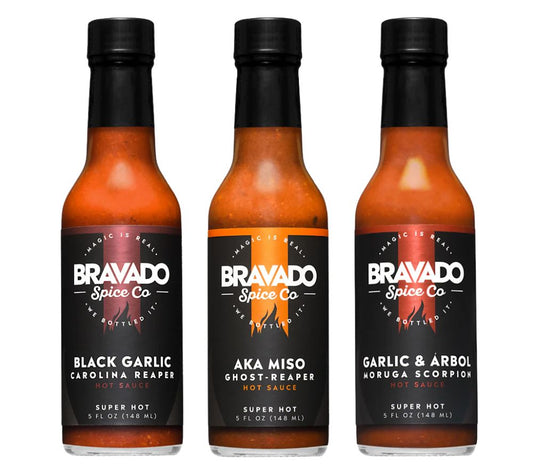 Super Hot Sauce Set von Bravado kaufen | 3 super scharfe Hot Sauces aus dem Sortiment von Bravado Spice Co. | Ideal als Geschenk