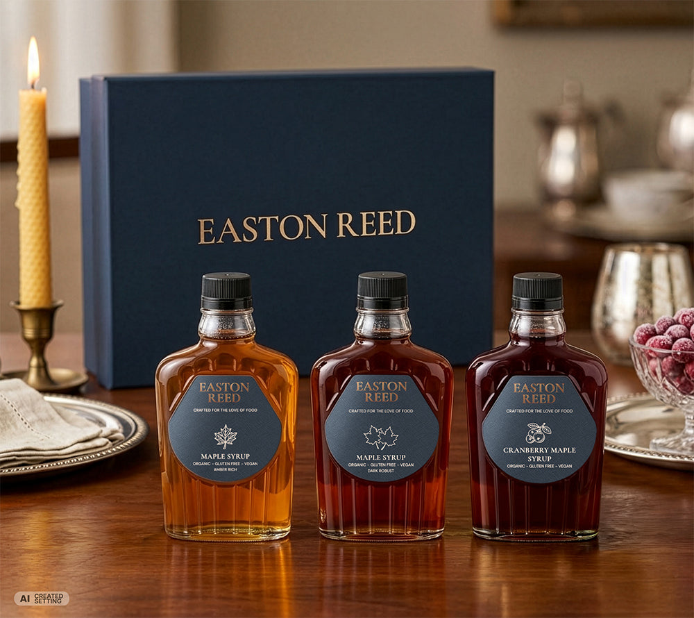 Amber Rich, Dark Robust & Cranberry Maple Syrup von Easton Reed im Geschenkkarton