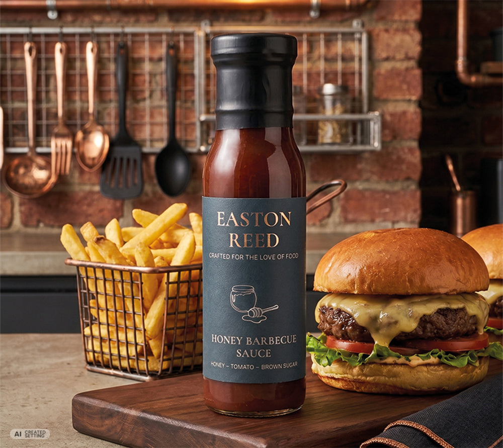 Easton Reed Barbecue Sauce mit Honig zu Burgern und mehr.