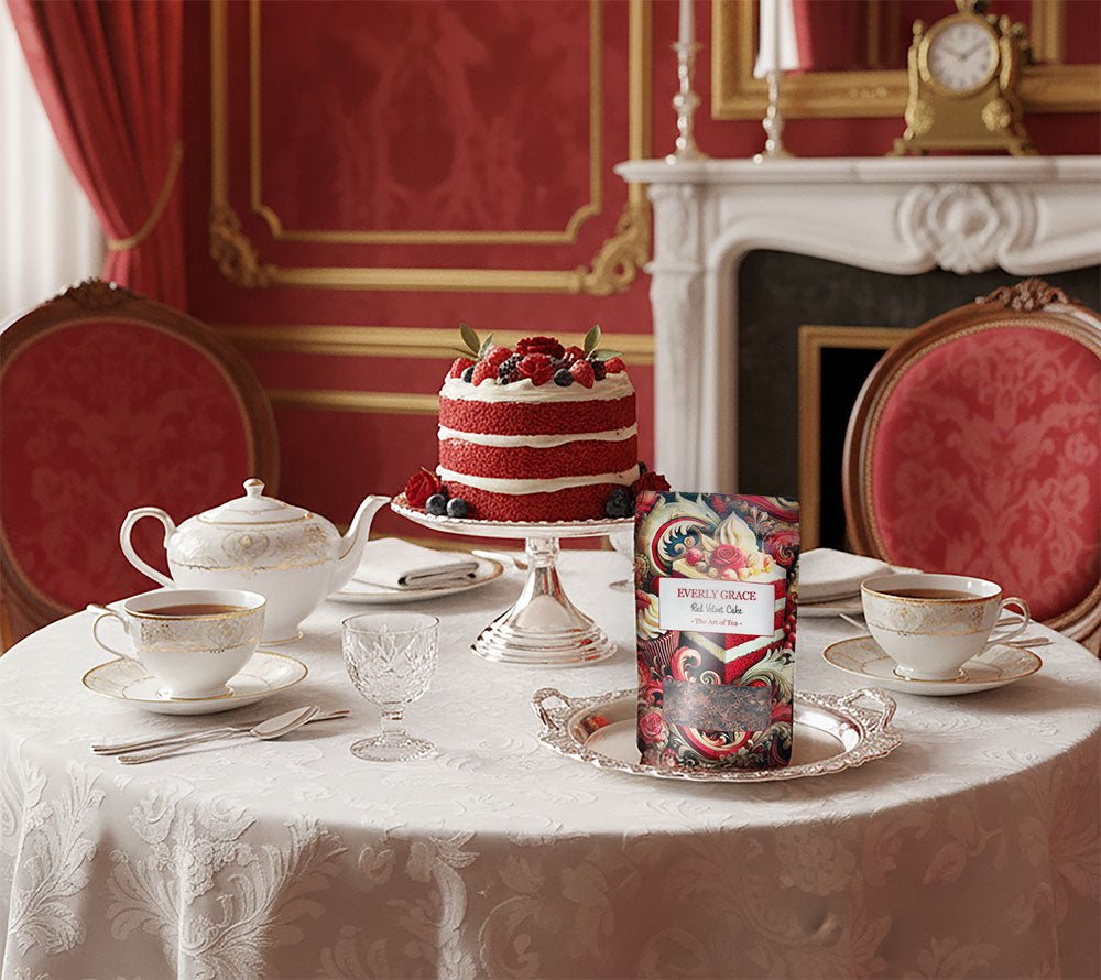 Everly Grace Red Velvet Tea – Bio-Tee mit Kakaonoten & warmen Gewürzen, sanft-süß, perfekt für besondere Genussmomente.