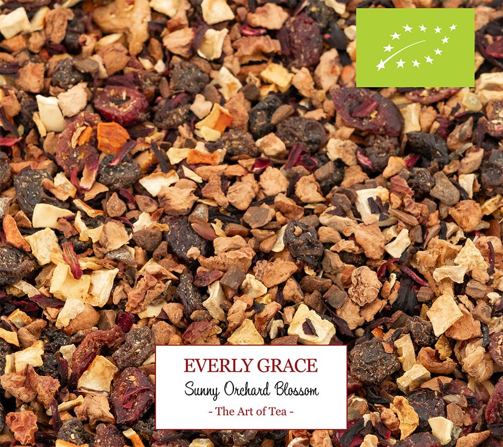 Sunny Orchard Blossom von Everly Grace.  Pure Natur, echter Geschmack, 100% Bio, große Fruchtstücke, feine Blüten, ohne künstliche Aromen