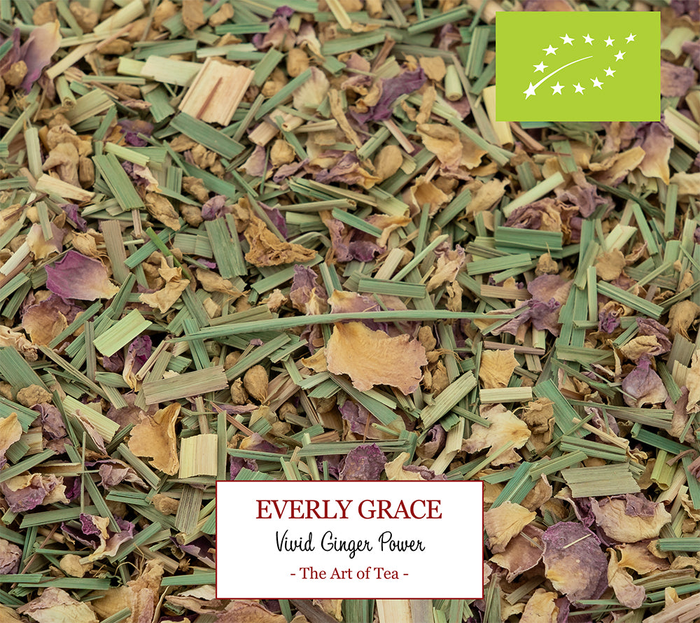 Vivid Ginger Power Tea von Everly Grace Energievolle Tee-Komposition. intensive, würzige, erfrischende Aromen hochwertige Bio-Zutaten