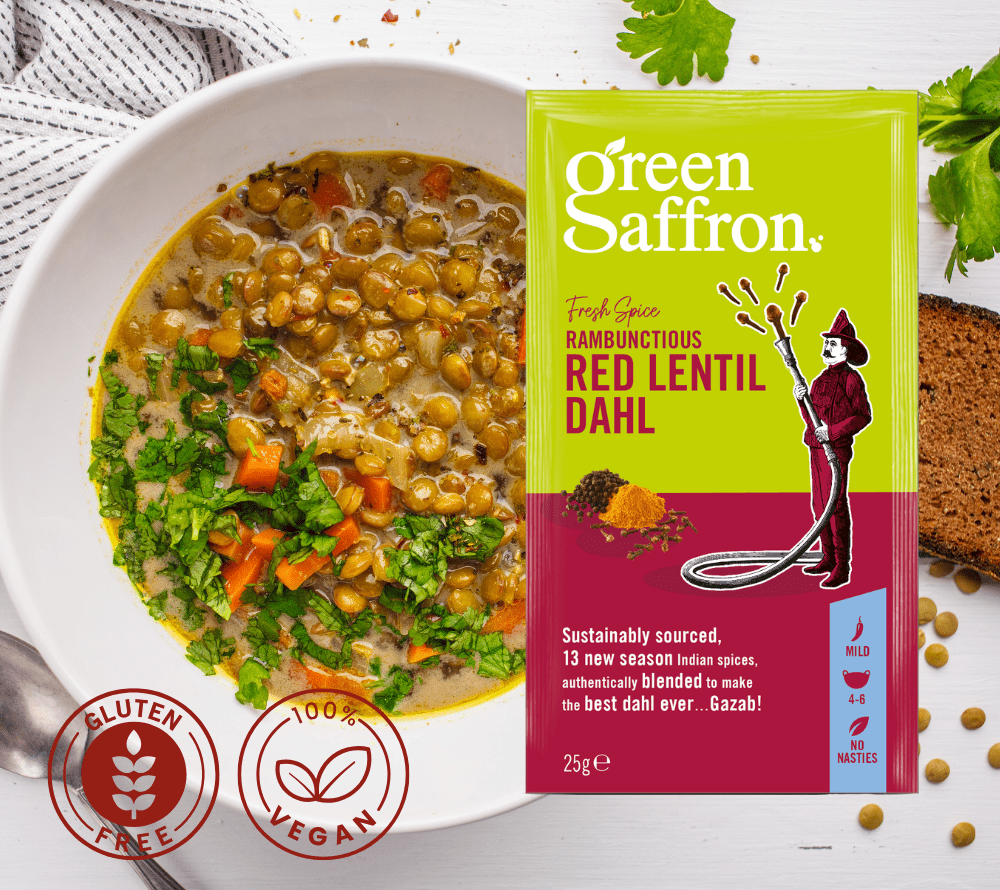 Green Saffron Red Lentil Dahl Gewürz kaufen | aus 13 aromatischen Gewürzen | indische Rezeptur | aus nachhaltigem Anbau | Europaweiter Versand | Jetzt probieren!