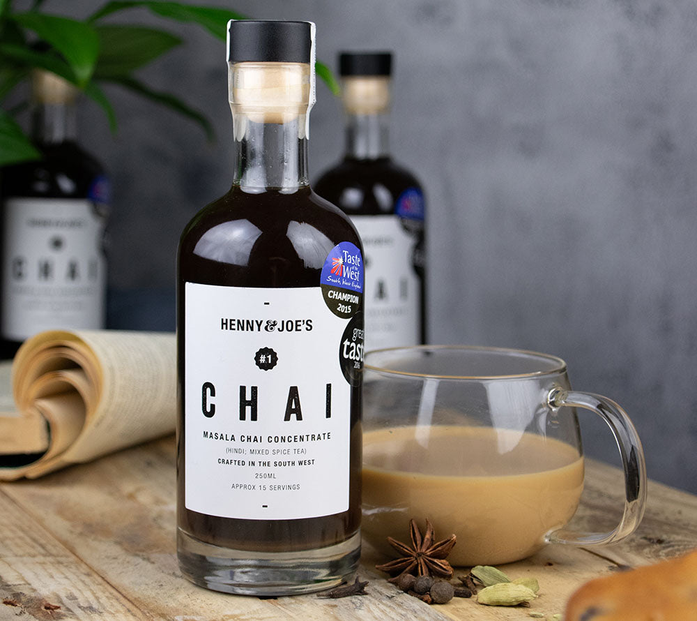 Masala Chai Tee Infusion von Henny & Joe's kaufen | Konzentrat mit Kardamon, Ingwer, Sternanis | Perfekt für Chai-Latte, Desserts und zum Backen | EU-weiter Versand