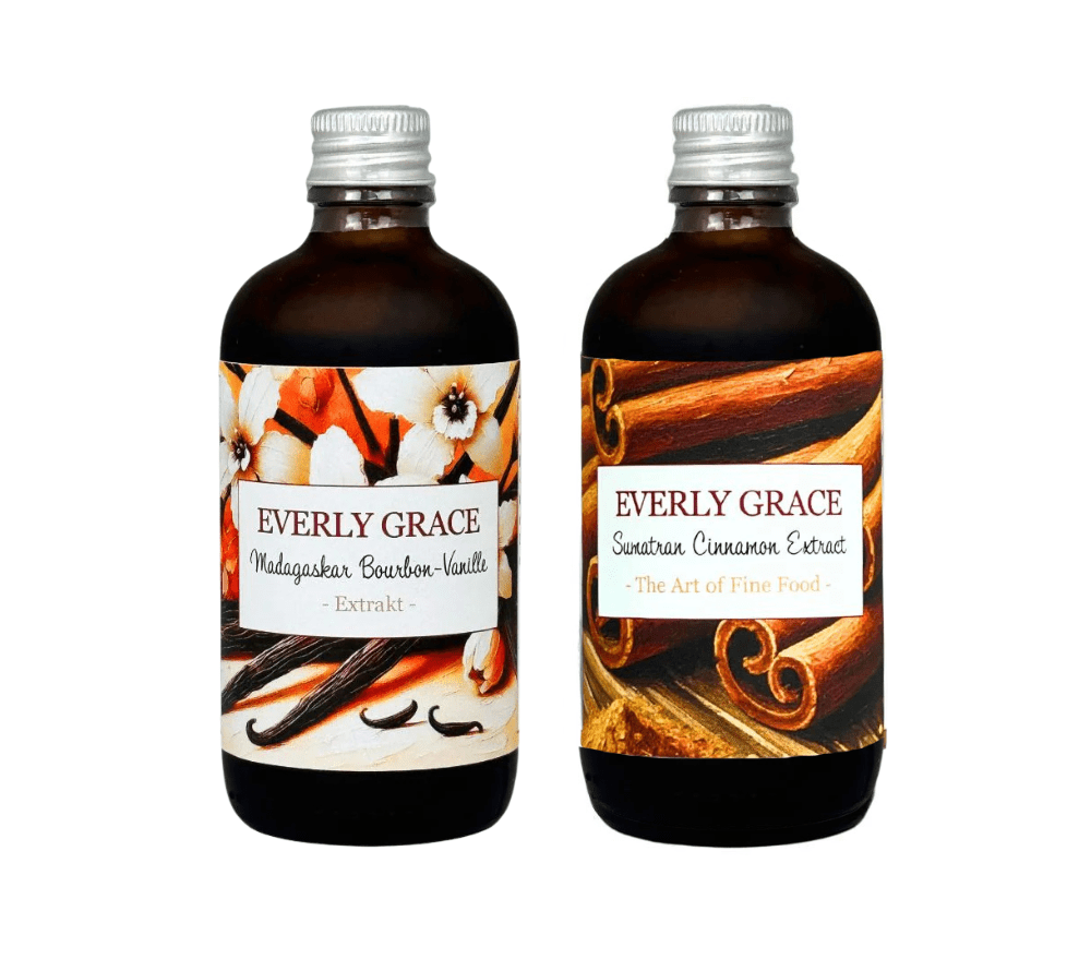 Gourmet-Set von Everly Grace mit Bourbon-Vanille-Extrakt aus Madagaskar und Bio-Zimtextrakt aus Sumatra – hochwertiges Bio-Extrakt Bundle für Backen, Desserts und feine Küche.