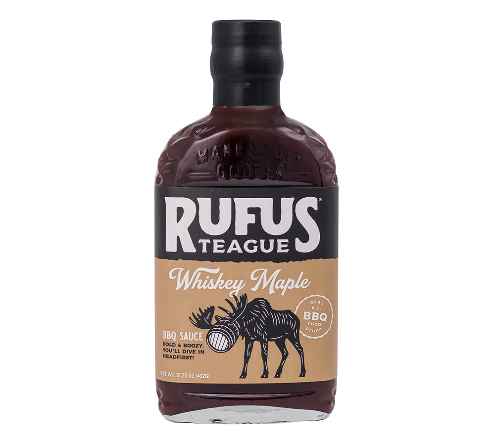 Rufus Teague Whiskey Maple BBQ Sauce steht für starken Geschmack mit süß-rauchiger Tiefe, Whiskey-Note und Ahornsirup. Ideal zu Fleisch, Burgern und mehr.