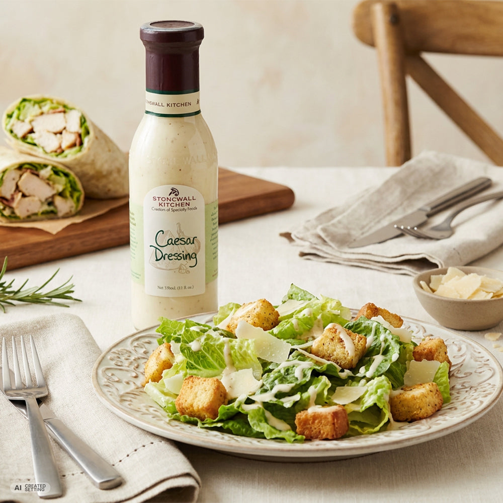 Stonewall Kitchen Caesar Dressing in cremiger Konsistenz mit Parmesan, Knoblauch und würziger Caesar-Sauce im Glas