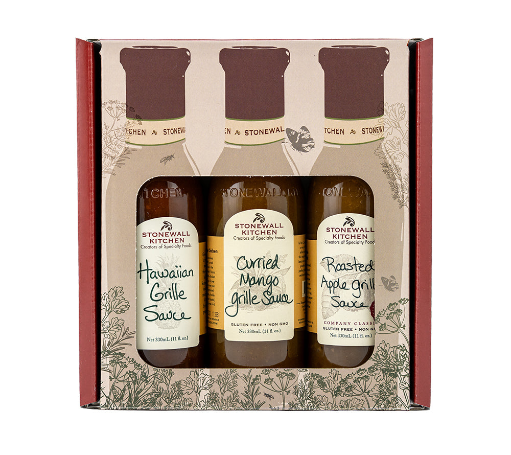 Grilling & Barbecue Set von Stonewall Kitchen kaufen | Hawaiian Grille Sauce Curried Mango Sauce & Roasted Apple Sauce | Ideal als Geschenk | EU-weiter Versand