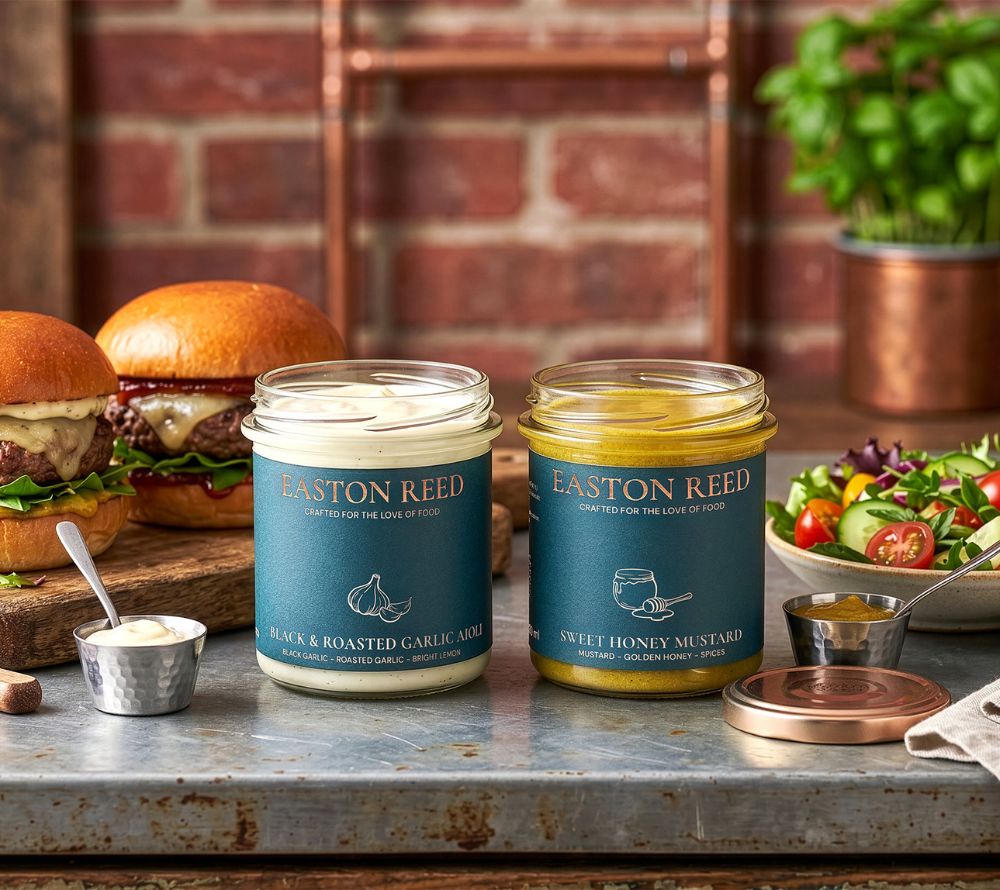 Sweet Honey Mustard und Black & Roasted Garlic Aioli von Easton Reed für Burger & Salat