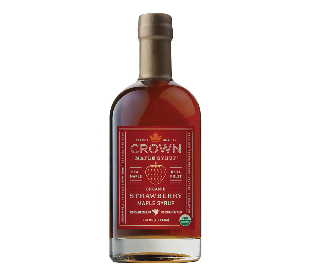 Strawberry Ahornsirup von Crown Maple kaufen | feinster Ahornsirup mit fruchtigen Erdbeeren | Ideal für Pancakes, Desserts, Dressings und Gebäck 