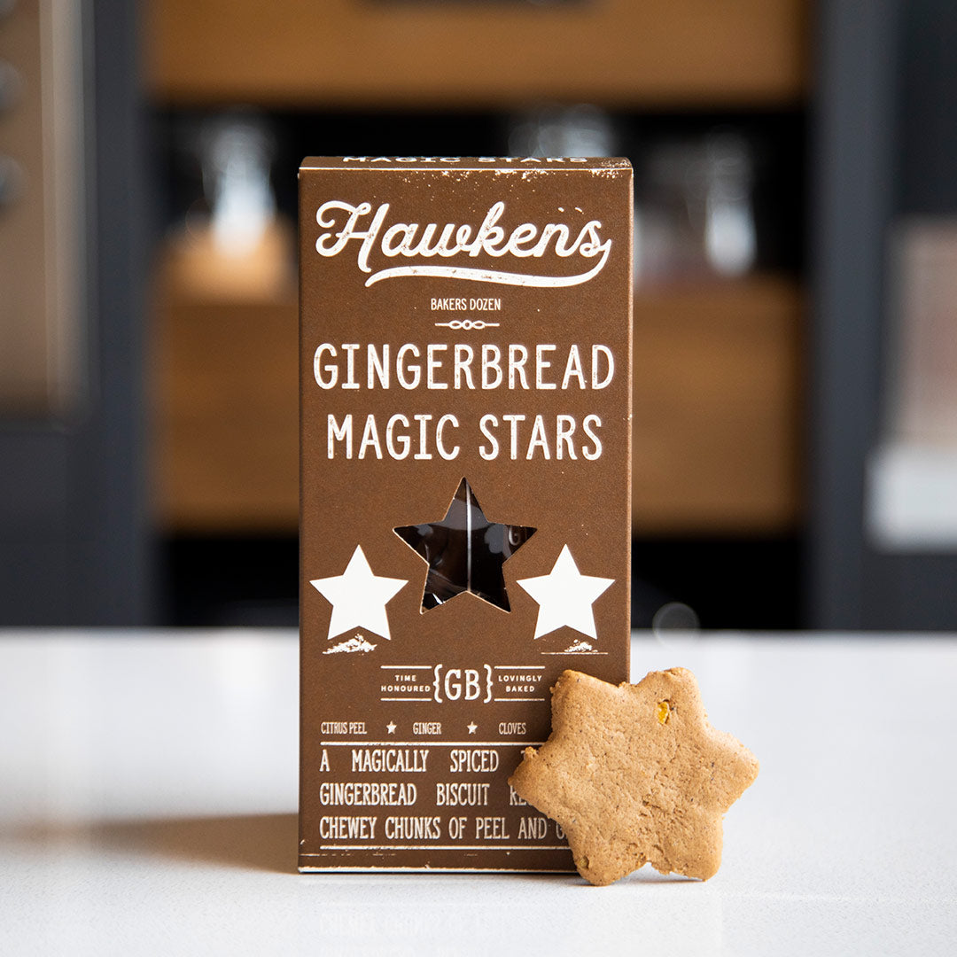 Magic Stars Gingerbread Cookies von Hawkens Gingerbread kaufen | Ingwerkekse mit einem Hauch von Zitrone und Orange | Ideal zu Kaffee oder Tee | EU-weiter Versand