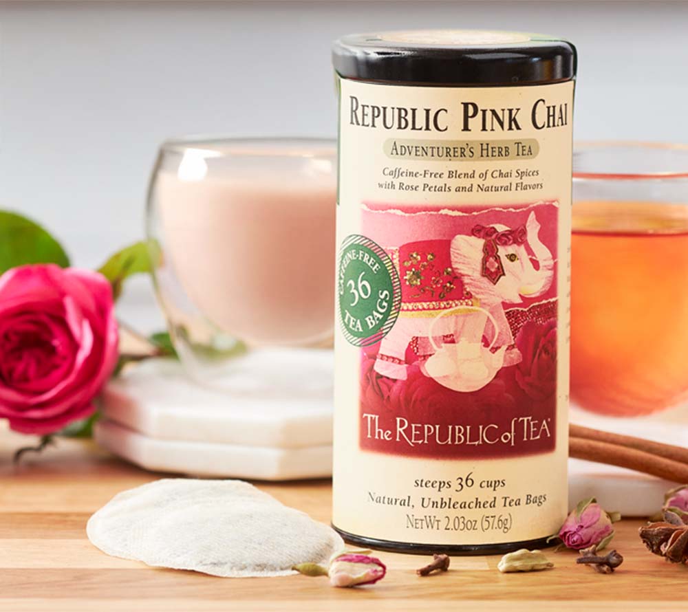 Pink Chai Herbal Tea von The Republic of Tea kaufen | einzigarte Mischung aus Chai-Gewürzen und fruchtig-floralem Geschmack 