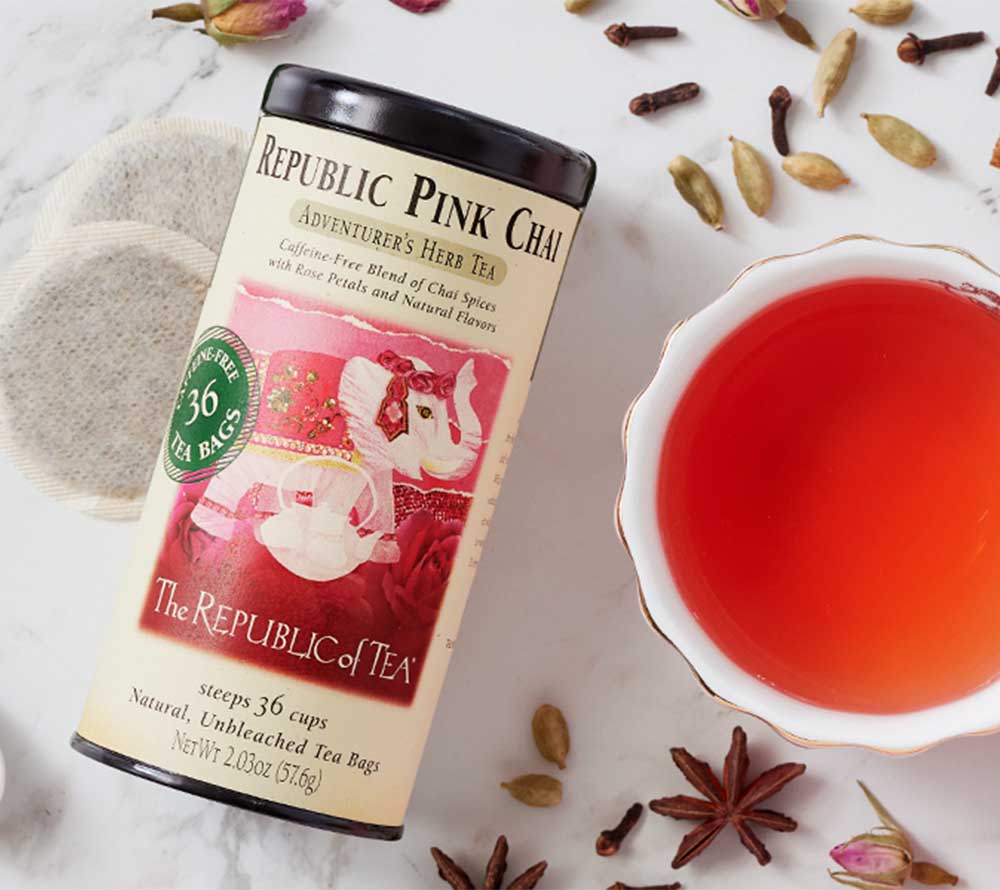 Pink Chai Herbal Tea von The Republic of Tea kaufen | einzigarte Mischung aus Chai-Gewürzen und fruchtig-floralem Geschmack 