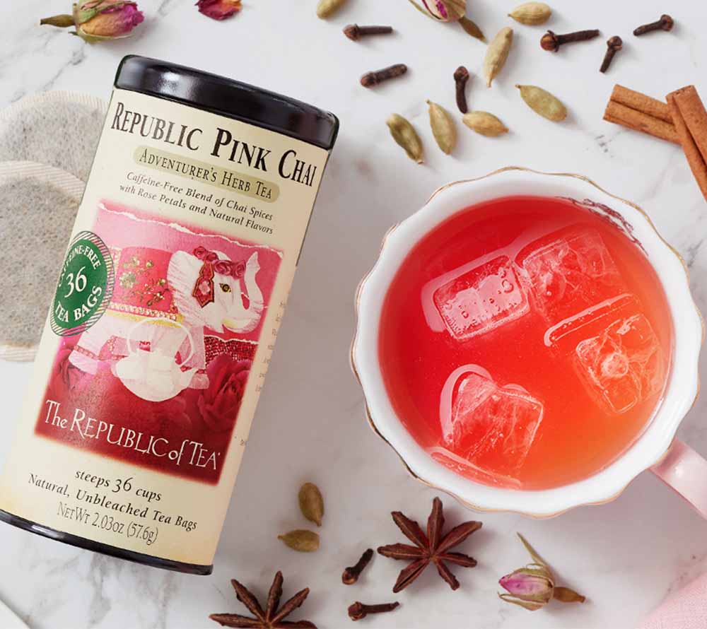 Pink Chai Herbal Tea von The Republic of Tea kaufen | einzigarte Mischung aus Chai-Gewürzen und fruchtig-floralem Geschmack 