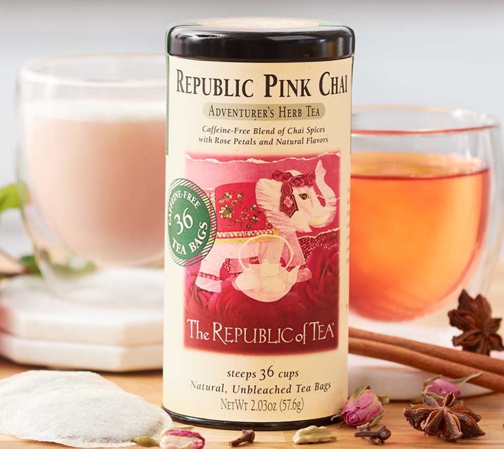 Pink Chai Herbal Tea von The Republic of Tea kaufen | einzigarte Mischung aus Chai-Gewürzen und fruchtig-floralem Geschmack 