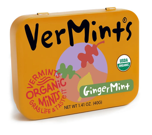 Ginger Mint von VerMints in Bio-Qualität kaufen | Bio-Minzdragees mit Ingwer | Der Ingwergeschmack verleiht einen außergewöhnlichen Kick | EU-weiter Versand