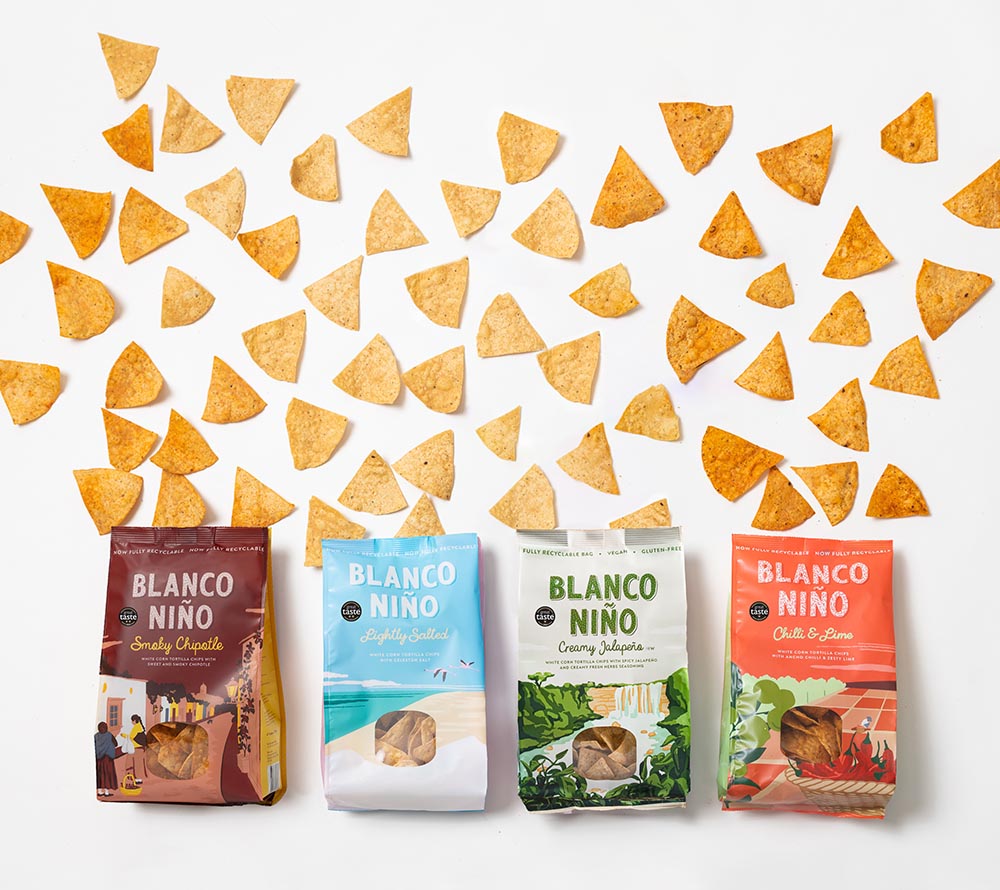Blue Corn Tortilla Chips von Bianco Niño kaufen | glutenfrei & vegan | handgefertigt in Irland | ohne künstliche Aromen, Farb- und Konservierungsstoffe | EU-weiter Versand