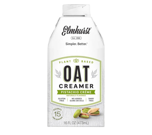 Pistachio Creme Oat Creamer von Elmhurst | Pflanzliche Milchalternative aus Hafer mit Geschmack von Pistazien | 100 % pflanzlich | Jede Tasse wird zum Highlight