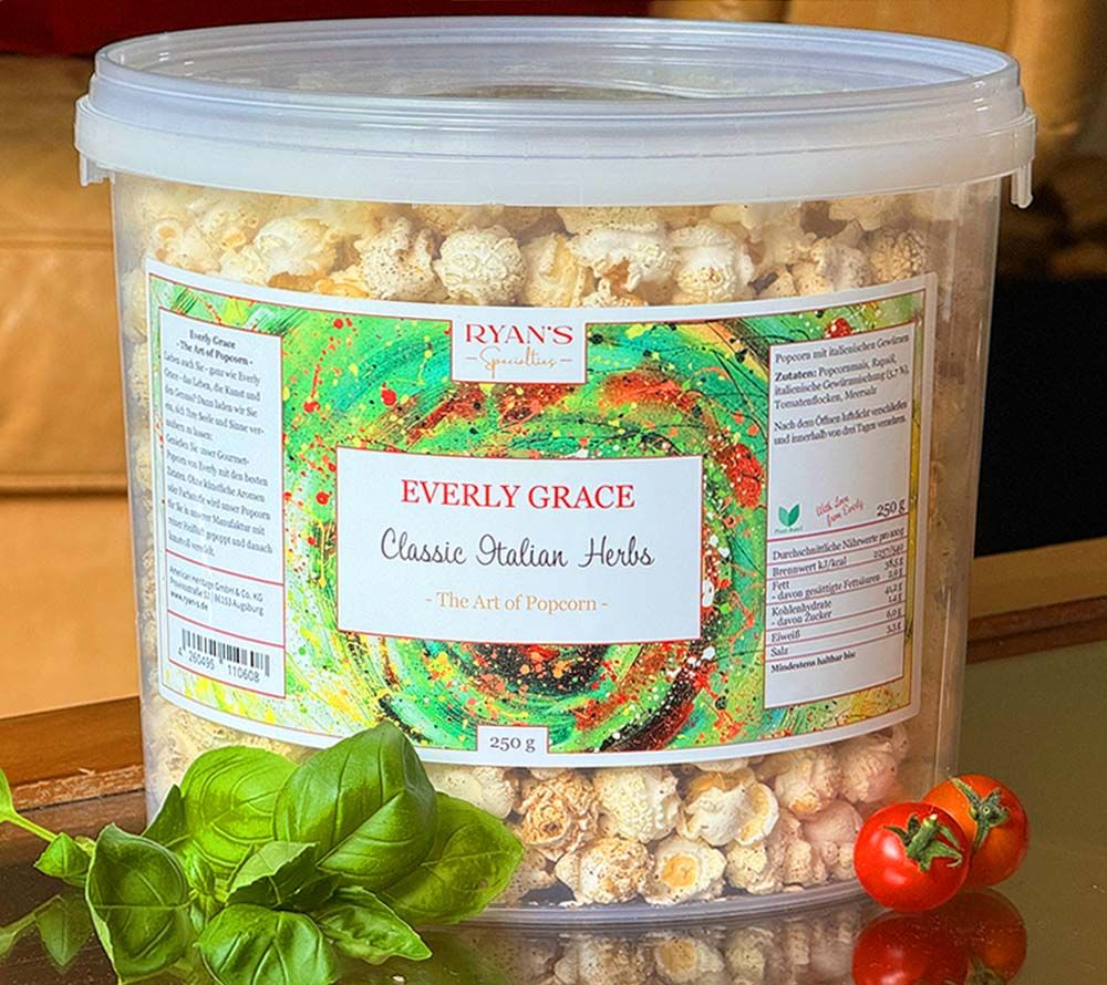 Popcorn Classic Italian Herbs von Everly Grace kaufen | mediterrane Aromen für Sie zu Hause | Kombination aus Salz, Rosmarin und Thymian