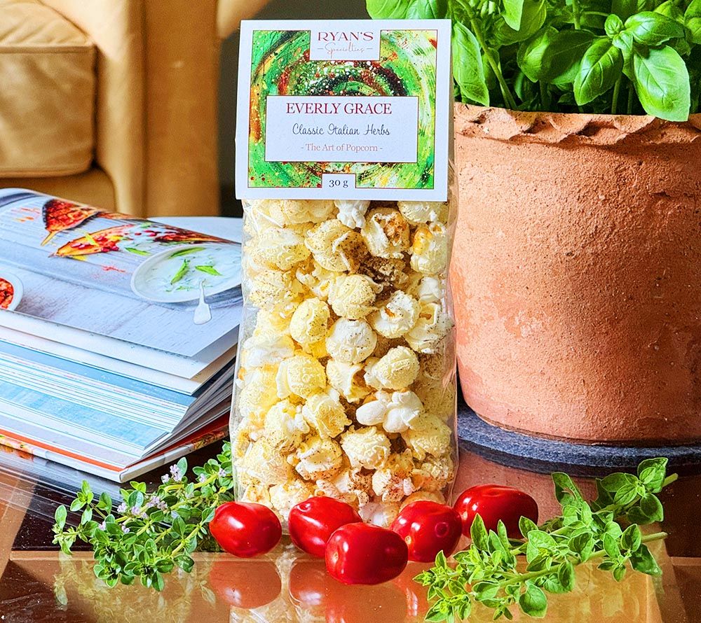 Popcorn Classic Italian Herbs von Everly Grace kaufen | mediterrane Aromen für Sie zu Hause | Kombination aus Salz, Rosmarin und Thymian