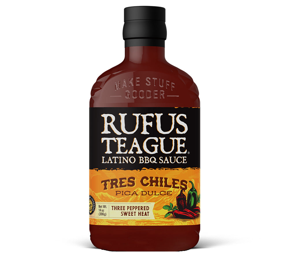 Tres Chiles BBQ-Sauce von Rufus Teague kaufen | lateinamerikanischer, karibischer Genuss | Zu gegrilltem Fleisch, Tacos, Nachos, Gemüse 