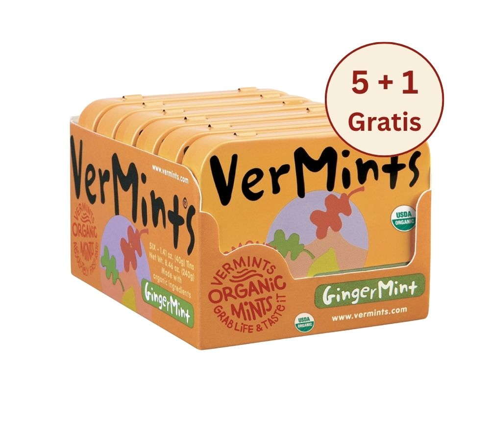 Ginger Mint von VerMints in Bio-Qualität kaufen | Bio-Minzdragees mit Ingwer | Der Ingwergeschmack verleiht einen außergewöhnlichen Kick