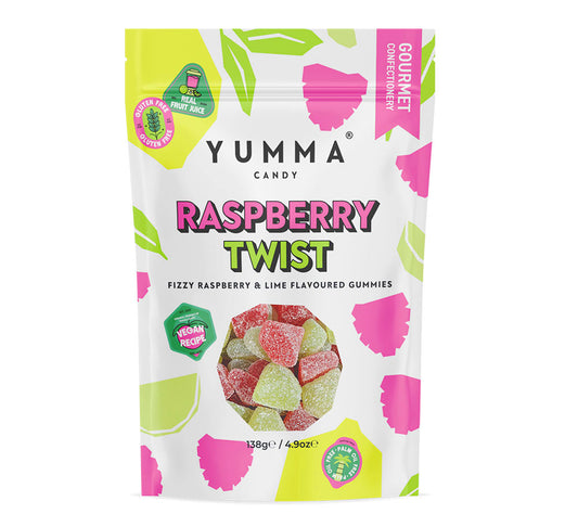 Candy-Raspberry Twist Pouch Bag von Yumma Candy kaufen | Geschmacksexplosion aus süß und sauer | vegan | für alle Naschkatzen